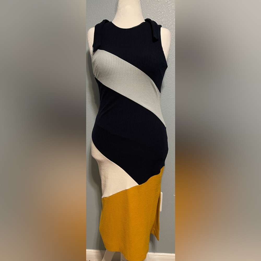Anthropologie Hutch Lena Colorblocked Knit Midi Dress Black Gold Petite Small - Picture 6 of 13